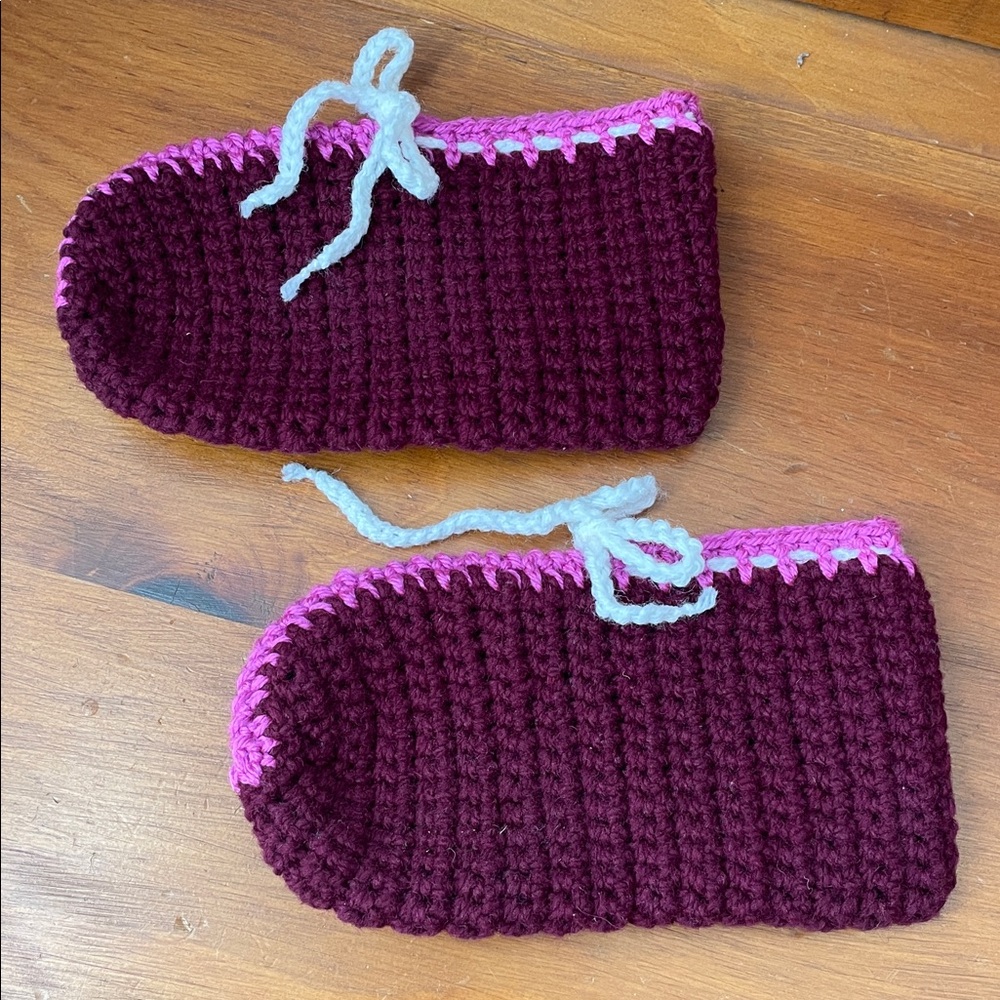 Handmade Burgundy and Pink Knit Slippers